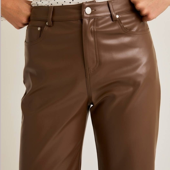 NWT LELIS  High Waist Faux Leather Long Pants: Brown M - Picture 6 of 9